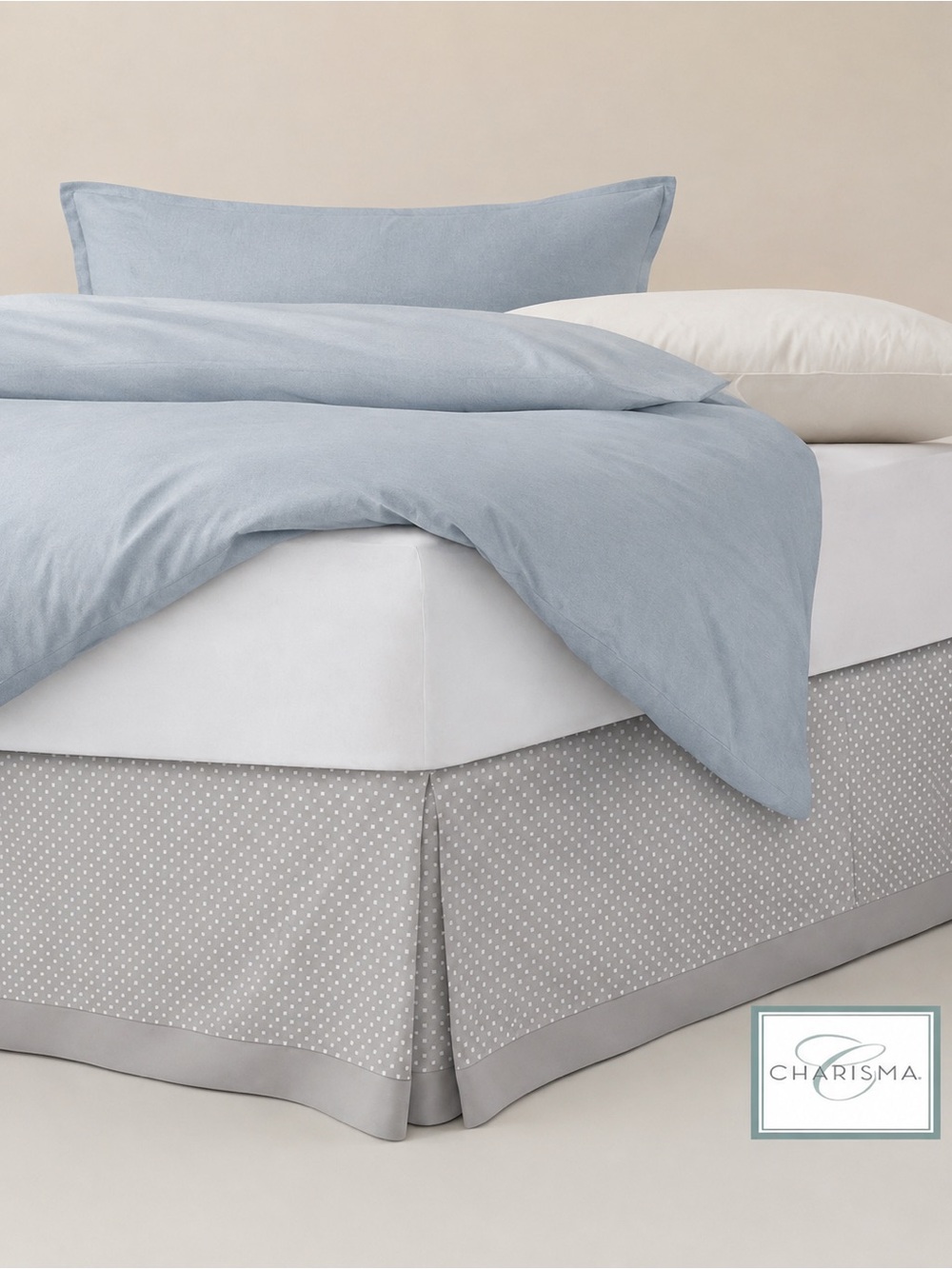Charisma Lexington Cal King Bed Skirt Square Dot Box Pleated 100% Cotton 400